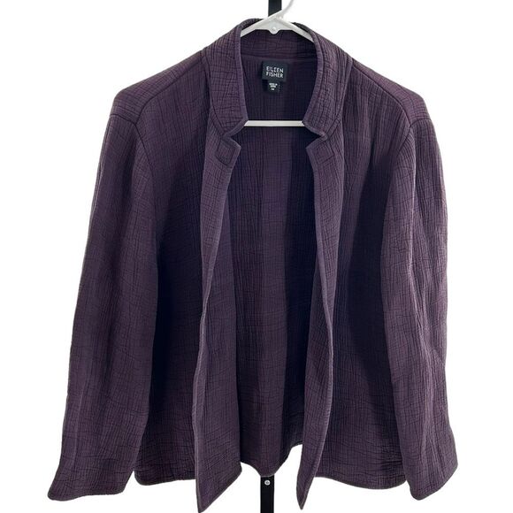 Eileen‎ Fisher Women’s M Open Front Blazer Jacket Purple Textured Dark Academia - Picture 1 of 5